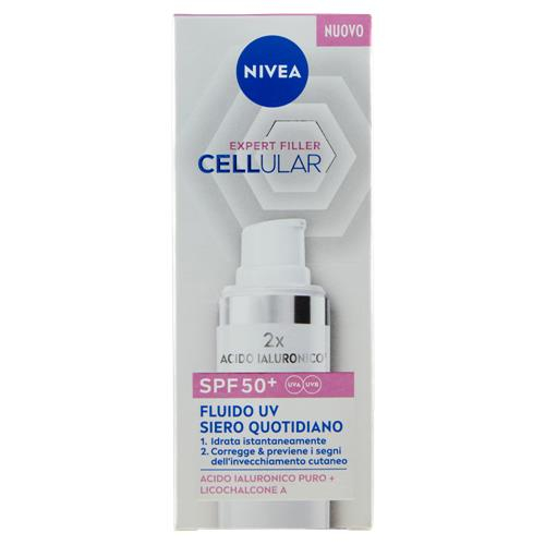 NIVEA Fluido UV Siero quotidiano SPF50+ Cellular Expert Filler con Acido Ialuronico puro, 30 ml