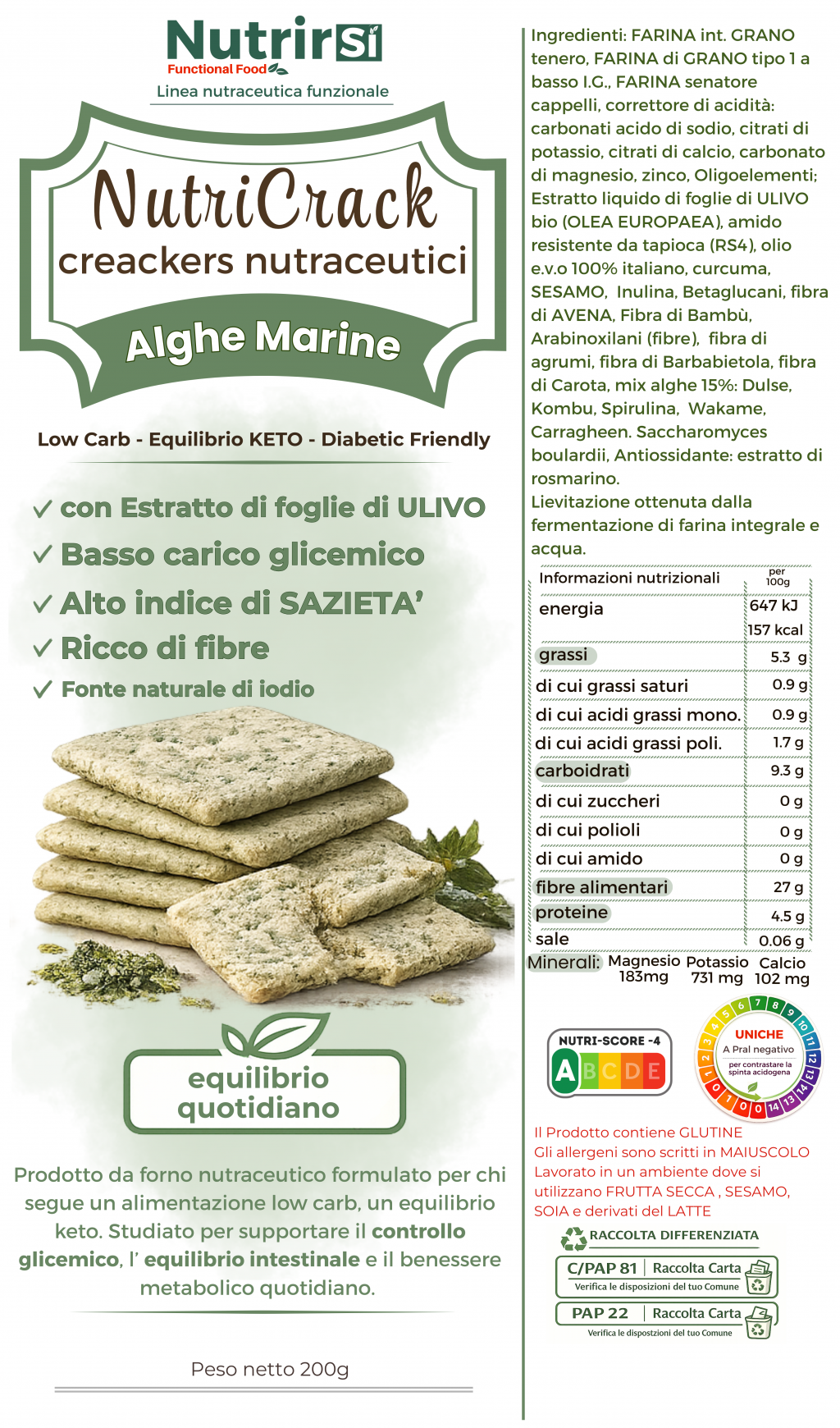NutriCracker Nutraceutici alle Alghe, a Basso Carico Glicemico ad Alta Digeribilità