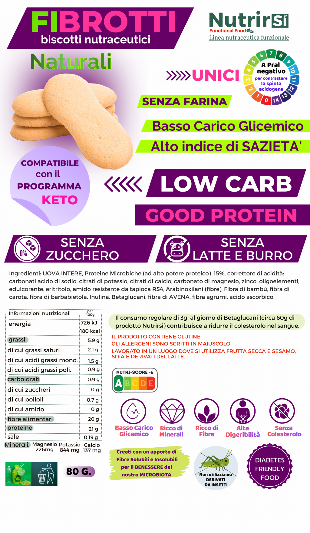 Fibrotti - Biscotti Proteici senza farina, a Basso Carico Glicemico, ad Alta Digeribilità