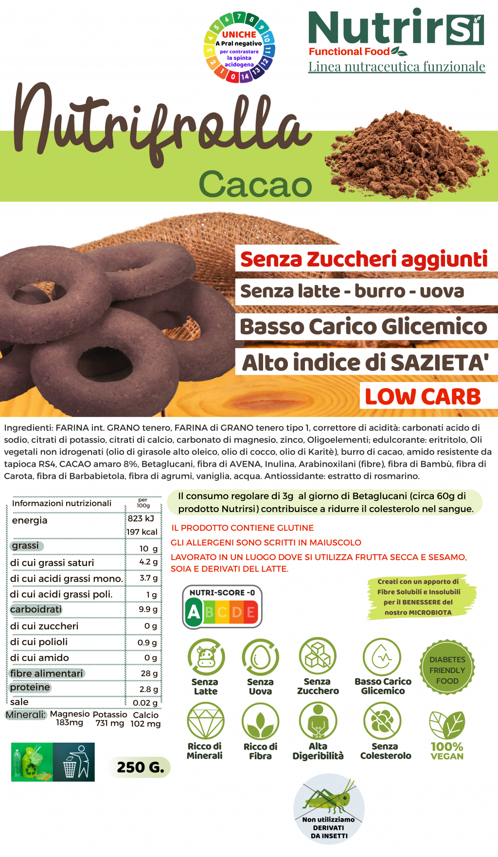 Nutrifrolla - Biscotti al Cacao Amaro a Basso Carico Glicemico