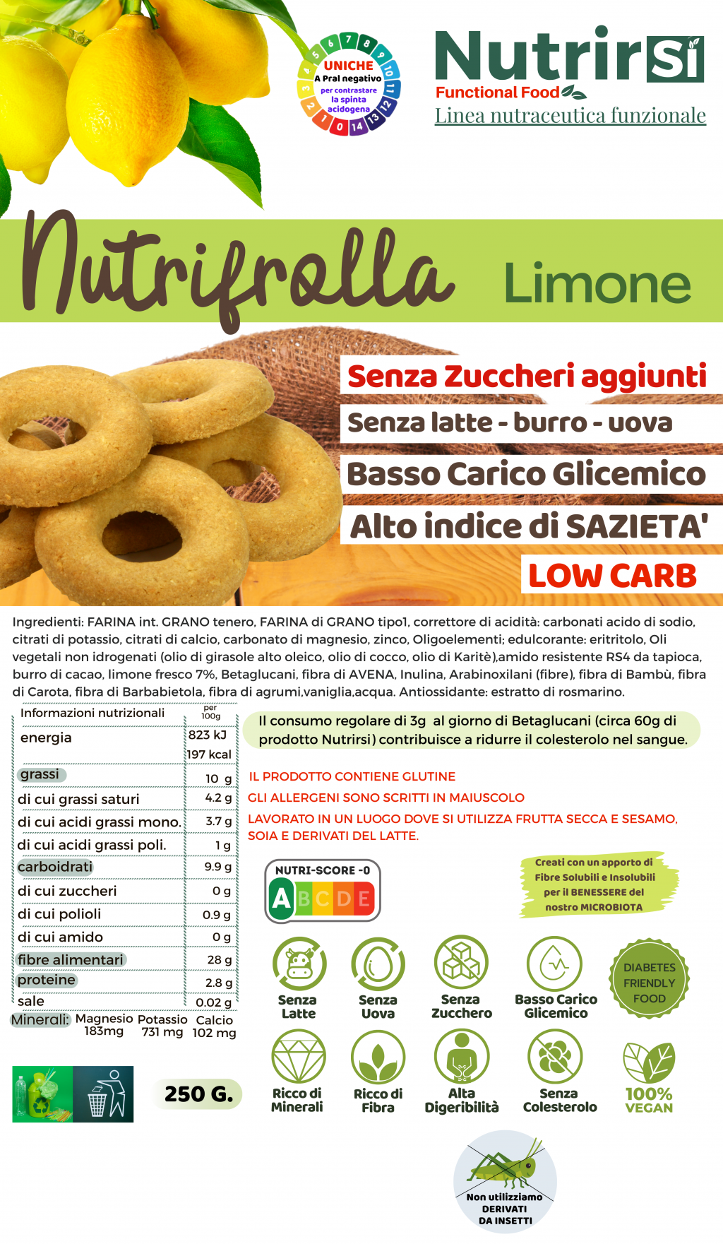 NutriFrolla - Biscotti con scorza di Limone Nutraceutici a Basso Carico Glicemico