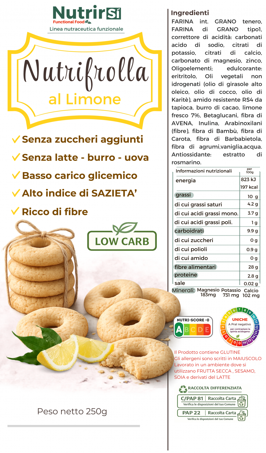 NutriFrolla - Biscotti con scorza di Limone Nutraceutici a Basso Carico Glicemico