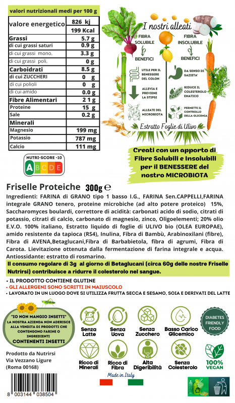 Friselle Integrali Proteiche Nutraceutiche, a Basso Carico Glicemico ad alta digeribilità